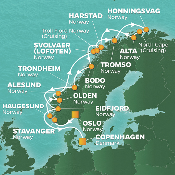 PerryGolf 2024 Norway Golf Cruise Map