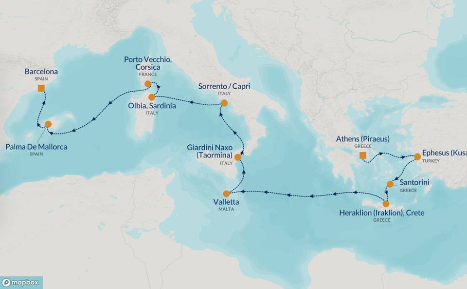 PerryGolf 2025 MEDITERRANEAN ISLANDS GOLF CRUISE Map